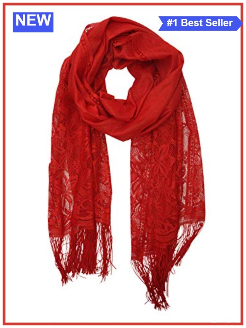 Women's Oversized Fringe Lace Tassel Shawl Scarf Lightweight Polyester Wrap